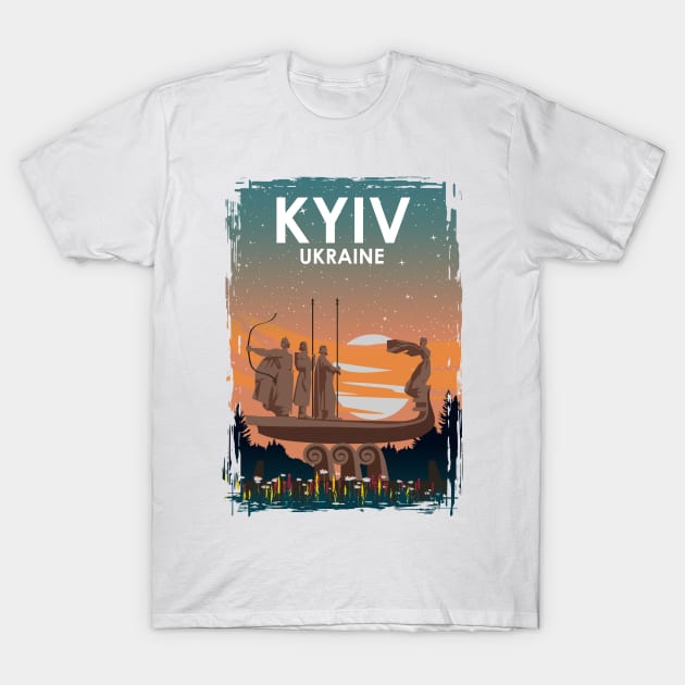 Kyiv Kiev Ukraine Monument Vintage Minimal European City Travel Poster T-Shirt by jornvanhezik